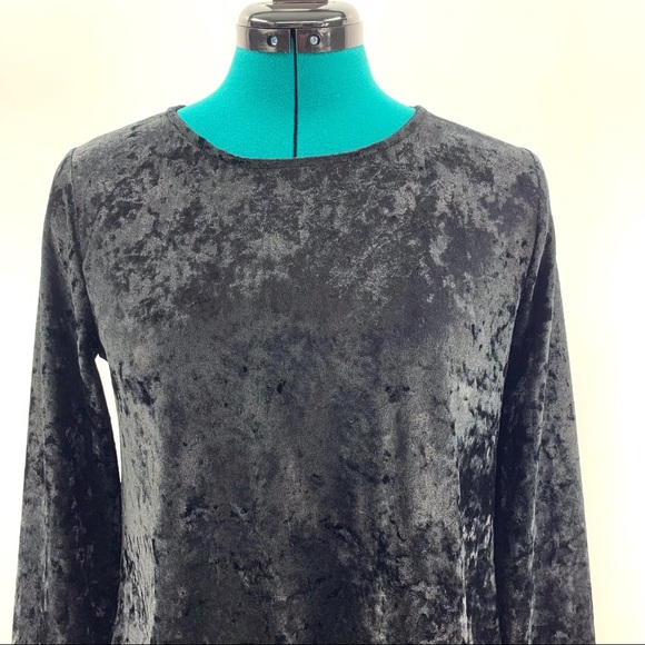 Tahari NWT Black Long Sleeve Crushed Velvet A-Line Shift Dress, Small - Picture 2 of 16
